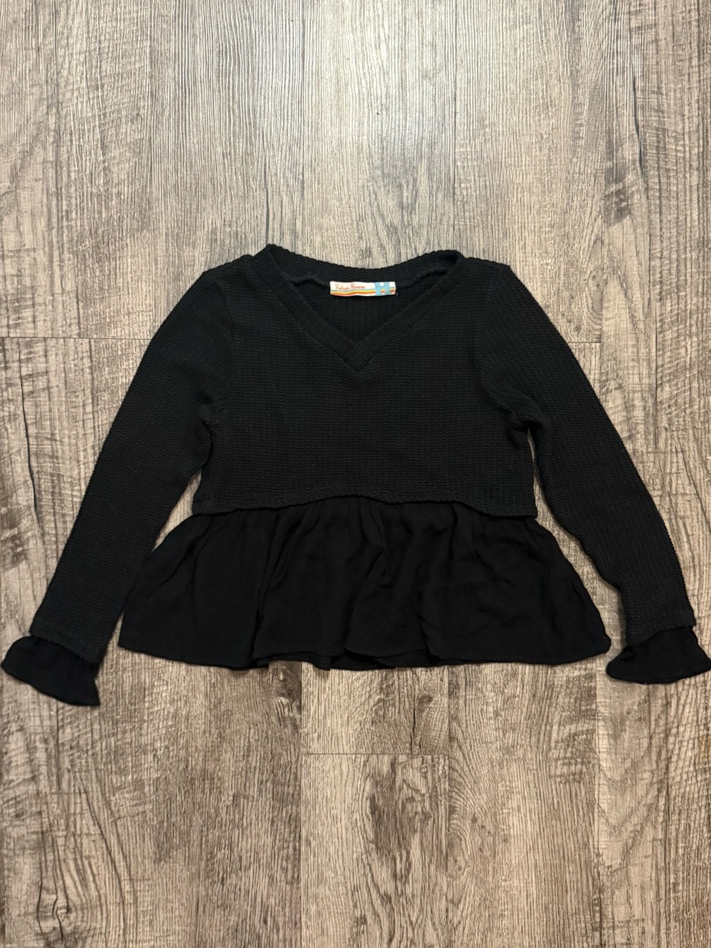 Girls Vintage Havana Black Peplum Ruffle Hem Sweater